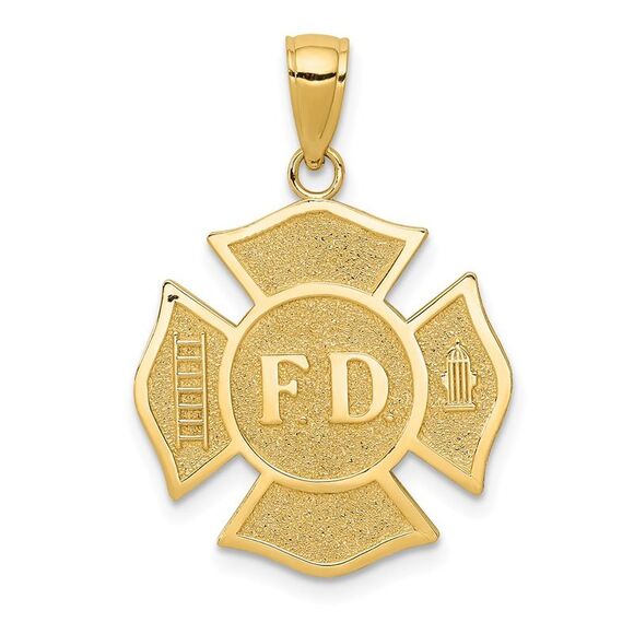 14k Yellow Gold Fire Department FD Badge Pendant - Picture 1 of 4